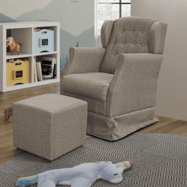 Imagem de Poltrona Amamentação Balanço Descanso Manu Com Puff Linho