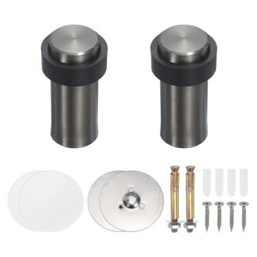 Imagem de PATIKIL 2 conjuntos de batentes de porta redondos, batente de porta de aço inoxidável de 80 mm cunha cilindro de metal autoadesivo com parafuso para parte inferior do piso da porta interna, tom
