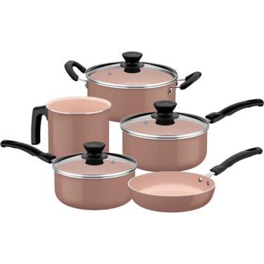 Imagem de Jogo De Panelas Tramontina Évora Cerâmica Capuccino Jogo 5 Pçs Siliconado