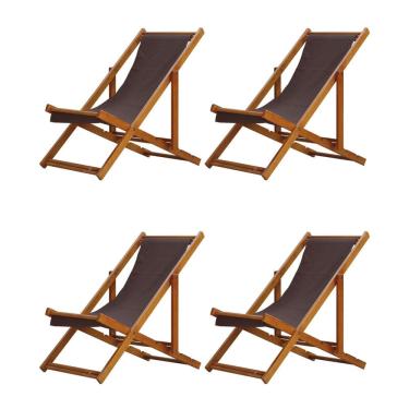 Imagem de Kit 4 Espreguiçadeiras Preguiçosa Dobrável sem Braço Mel em Madeira Maciça