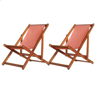 Imagem de Kit 2 Espreguiçadeiras Preguiçosa Dobrável sem Braço Mel em Madeira Maciça