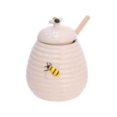Imagem de Meleira de Porcelana c/Colher Madeira Bee 300ml Hauskraft