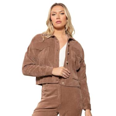 Imagem de Casaco Cropped Feminino Biamar Veludo Cotelê Bege Claro-Feminino