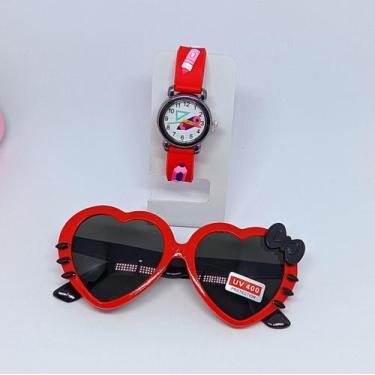 Imagem de Kit Relógio Infantil Menina Analógico Quartzo Silicone Desenho animado