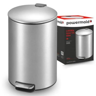 Imagem de Lixeira de Inox Escovado Slim 12 Litros Com Pedal Powermaid - Camesa