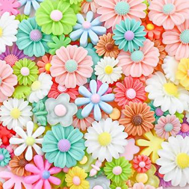 Imagem de 100 flores de margarida de resina plana para artesanato, cabochão de flores DIY para fazer joias, enfeites, scrapbook, cores mistas, girassol, resina, amuletos de geleca, clipe de cabelo, decoração de
