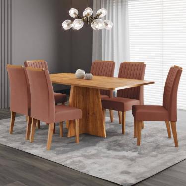 Imagem de Conjunto Sala de Jantar 160x77,5cm Tampo sem Vidro e 6 Cadeiras Tannat Mel/Terracota