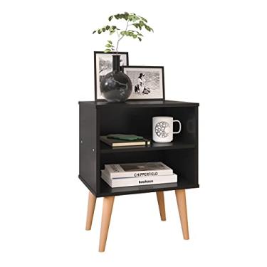 Imagem de Mesa de Cabeceira Prateleira Nicho Decoração Quarto Casal Solteiro Pés Palito Retrô Mesinha Apoio Lateral Cama - RPM Móveis (Preto)