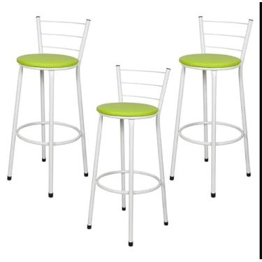 Imagem de Jogo 3 Banqueta Alta Para Cozinha Branca Epoxi Assento Verde