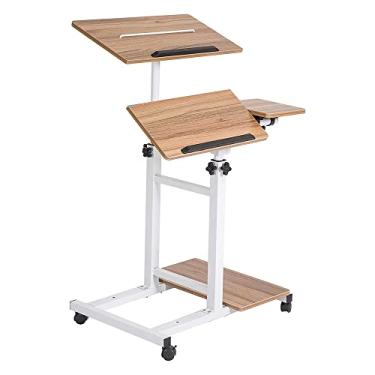 Imagem de SDADI Mobil Mesa 3 em 1 para sofá de mesa, mesa multifuncional com bloqueio de monitor e prateleira, grão escuro S092WFDT