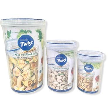 Imagem de Conjunto Kit 3 Potes Herméticos Redondo - linha Twist - Lock&Lock (330ml+760ml+1900ml) Cor: Azul