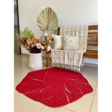 Imagem de Tapete P 1,10m Folha De Café Crochê Artesanal (Vermelho)