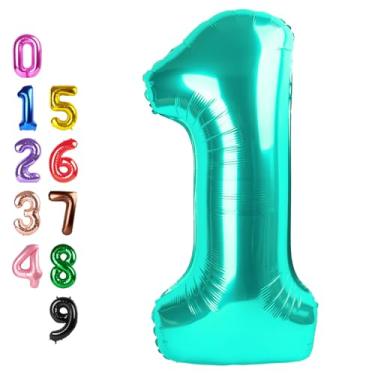 Imagem de 1 Balloons Number for First Birthday, Balloon Numbers 40 Inch, Blue Green Balloon for Baby Shower, Big Baloon for 1, 11, 21, 100 Birthday Wedding Anniversaries Party