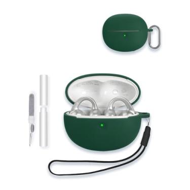 Imagem de Capa para fones de ouvido Baseus Bowie MC1 Pro, capa protetora de silicone macio WUNIAK portátil resistente a arranhões com kit de limpeza, mosquetão e cordão, verde