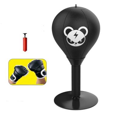 Imagem de Saco de pancadas de mesa para alívio de estresse com ventosa vem com luvas de boxe de meio dedo com bomba de ar para crianças, adolescentes e adultos