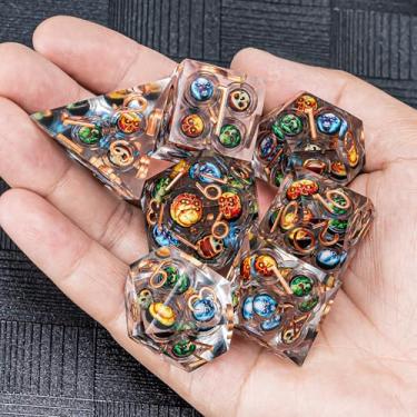 Imagem de Dungeons and Dragons Dice DND Resin Dice Set Sharp Edged Dice Set with Box, Polyhedral D&D Role Playing Game D&D Dice Set D20 D12 D10 D8 D6 D4 (Mix-Eyeball Dice, Colorful Skulls-1)
