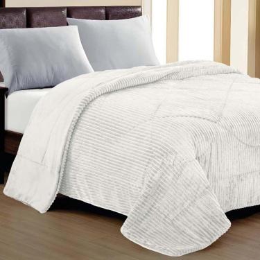 Imagem de Cobertor Aveline Casal Queen Manta Plush Canelada 01 Peça Toque Macio - Branco