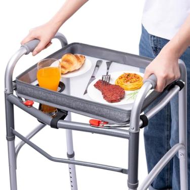 Imagem de BAGSFY Bandeja de andador transparente para idosos – Mesa universal dobrável para andador com suporte de copo e bolso lateral | Acessório de andador leve de topo rígido, instalação sem ferramentas