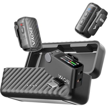 Imagem de BOYA Microfone lapela sem fio BOYAMIC 2-01, Cancelamento ruído por IA, gravação flutuante de 32 bits/48 kHz, microfone mini clip-on USB-C para iPhone 16/15, câmera celular Android, vlog, entrevistas