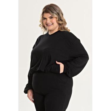 Imagem de Blusa Feminina Plus Size Decote V C/ Bolso E Elastico Cintura E Punhos