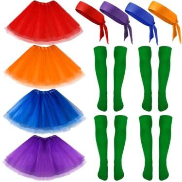Imagem de Tigeen 12 peças de fantasia feminina de tutu dos anos 80, acessórios ajustáveis para a cabeça, tiaras, saia de tule, meias verdes, Multicor, Small