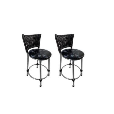 Imagem de Kit 2 banqueta baixa junco cozinha gourmet bancada americana - FortMix