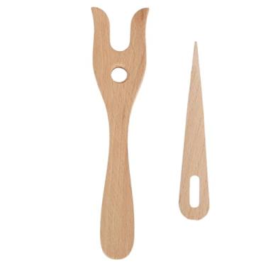 Imagem de 2pcs tricô de garfo e kit de agulha para os olhos Crochet de tecelagem de madeira para joias Toys Vestres