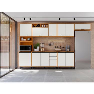 Imagem de Cozinha Completa Poliman Ravena 6 Peças 3 Aéreos 2 Balcões Paneleiro Freijó Off White