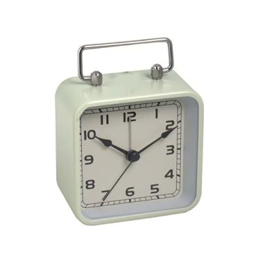Imagem de Despertador de metal quadrado pequeno despertador de mesa relógio silencioso cama de estudante sono relógio de mesa de quartzo luminoso relógio despertador analógico (verde claro)