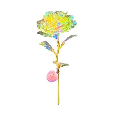 Imagem de Rosa luminosa Dia dos Namorados rosas brilhantes coloridas flor luz artificial dia dos namorados rosa para mãe, esposa, amiga, mulheres, rosas com luzes coloridas decoração de casa (amarelo)