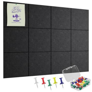 Imagem de Pacote com 12 quadros grandes de cortiça para parede, quadro de avisos preto com 30 pinos, quadro de cortiça para escritório em casa, placa de alfinete, azulejos de parede de feltro, quadro de avisos