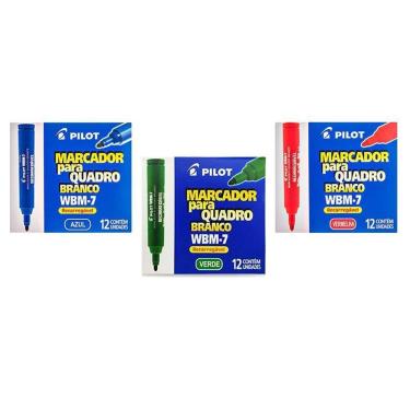 Imagem de Kit Caixa De Pincel Marcador Para Quadro Branco Recarregável Wbm-7 36 Unidades 3 Cores - Pilot