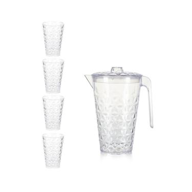 Imagem de Kit Jarra Com Tampa E 4 Copos Linha Cristal Plasvale Transparente