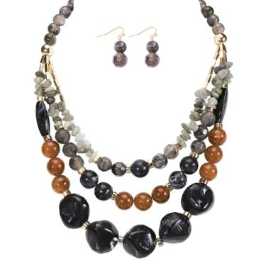 Imagem de Bocar Colar de contas grossas com 3 camadas, conjunto de bijuterias modernas para presentes femininos (NK-10788), Large, Acrílico, Sem Pedra Preciosa