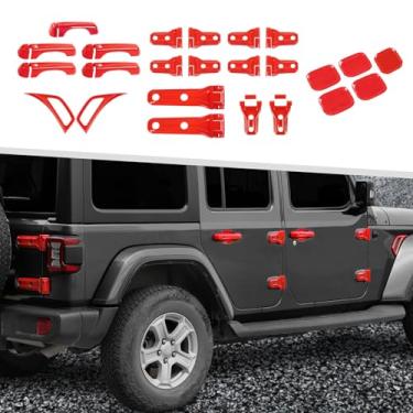 Imagem de Jimen Compatível com Jeep Wrangler JLU 4 portas 2018-2025, 41 peças kits de acabamento de tampa de ventilação lateral do para-lama e dobradiça da porta traseira da dobradiça da porta traseira