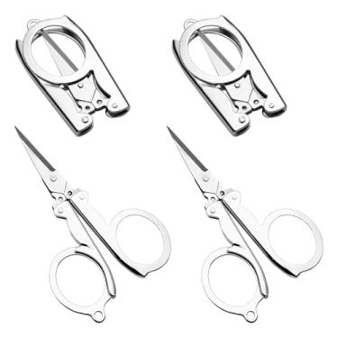 Imagem de OT-NVWOZR Tesoura dobrável pequena, 4 peças de mini tesoura dobrável de aço inoxidável, cortador de viagem portátil de bolso para sala de aula, escola, acampamento, casa, costura, papel, corte, faça