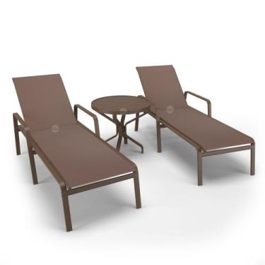 Imagem de Kit 2 Espreguiçadeiras 1 Mesinha Alumínio Marrom Tela Marrom - Aluv Mó