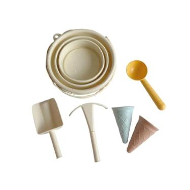 Imagem de MERIGLARE Conjunto de brinquedos de praia para crianças, caixa de areia, brinquedo educacional infantil, portátil, passeio de verão, conjunto de praia, balde, Bege