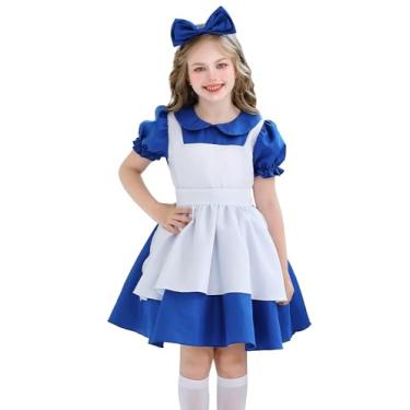 Imagem de Happy Cherry Vestido de princesa de Halloween com faixa de cabelo com laço de avental 3 peças para meninas e crianças, lindo vestido azul para aniversário