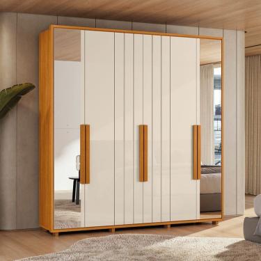 Imagem de Guarda-Roupa Casal 6 Portas 100% MDF com Espelhos e Pés Veronese Cinamomo / Off White