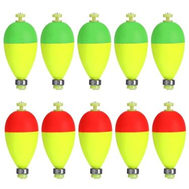 Imagem de Pacote com 10 boias de pesca boias, boias pesadas para botão de pesca com botão de encaixe oval de espuma eva, tinta fluorescente altamente sensível para truta-do-peixe-do-tipo peixe-do-peixe, médio