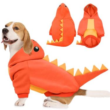 Imagem de Lelepet Fantasia de dinossauro – Fantasia de Halloween de cachorro grande, moletom quente de lã para cães grandes, moletom grosso, buldogue francês, beagle, laboratório, dachshund, galgo, Pitbull