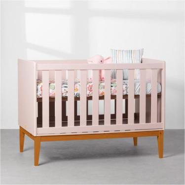 Imagem de Berço Mini Cama Theo com Pés Square Mel - Rosa - Abra Cadabra