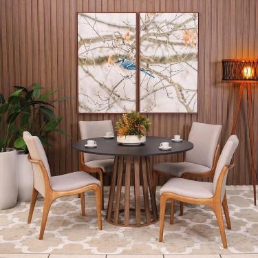 Imagem de Kit Mesa De Jantar Redonda 120cm Gabi Preto/noronha Com 4 Cadeiras Garbo Cinza Claro