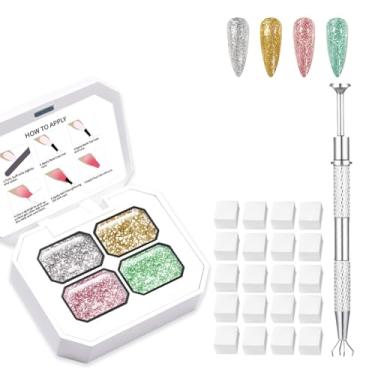 Imagem de BEVINAS Conjunto de 4 cores de esmalte de gel ombré, géis de pintura gradiente com 20 esponjas de unha para tinta em gel para arte de unhas podem ser pintados em salão ou uso doméstico (omb5, 1