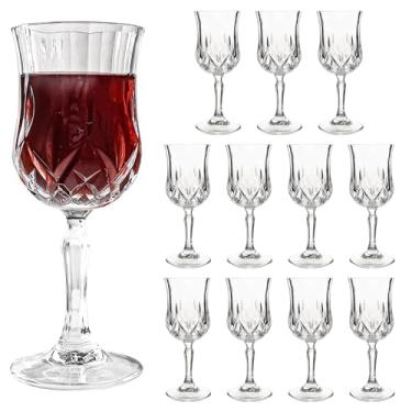Imagem de Conjunto de 12 taças de vinho elegantes de 200 ml com design de corte vintage, vidro durável para vinho tinto e branco, perfeito para festas, casamentos e casa (12 peças)