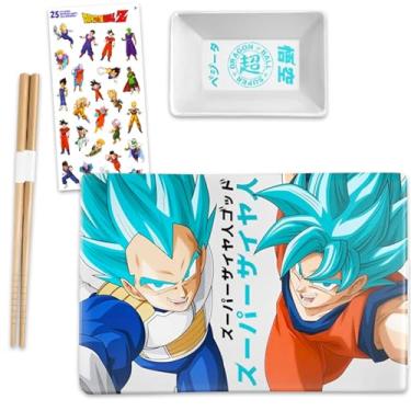Imagem de Conjunto de pratos de sushi Dragon Ball – Conjunto de decoração de casa com prato de sushi Goku e Vegeta, pires de mergulho, pauzinhos para adultos, adolescentes | Conjunto de presente colecionável