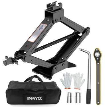 Imagem de IMAYCC Kit de macaco de carro, macaco de tesoura para carro 2 toneladas (1,999 kg) kit de reparo de macaco de pneu, kit de troca de pneu sobressalente com chave de lug, kit de emergência para veículo