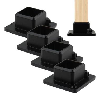 Imagem de Wealrit 4 peças de base de âncora de flange quadrada, bases de postes resistentes, suportes de corrimão de liga de alumínio para suporte de trilhos de deck de cerca (2,6 cm, preto)