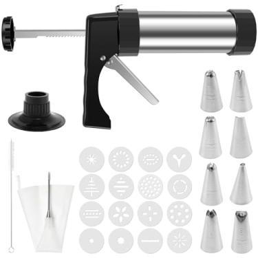 Imagem de XYTZHSAI Kit de prensa de biscoito multiuso de aço inoxidável com 16 discos de biscoito e 8 pontas de gelo, prensa prática para assar para fazer bolos, sobremesas